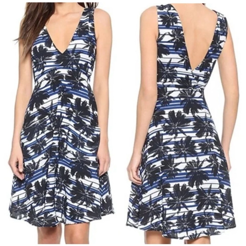 L'AGENCE 2 Dress Black Blue White Floral Palm